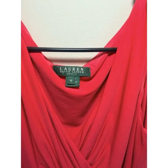 Lauren Ralph Lauren Red Ruched Sleeveless V-Neck Sheath Dress Size 10 - Picture 2 of 4